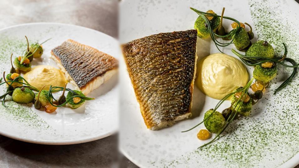 Wild Sea Bass with capers, raisins and brown butter hollandaise